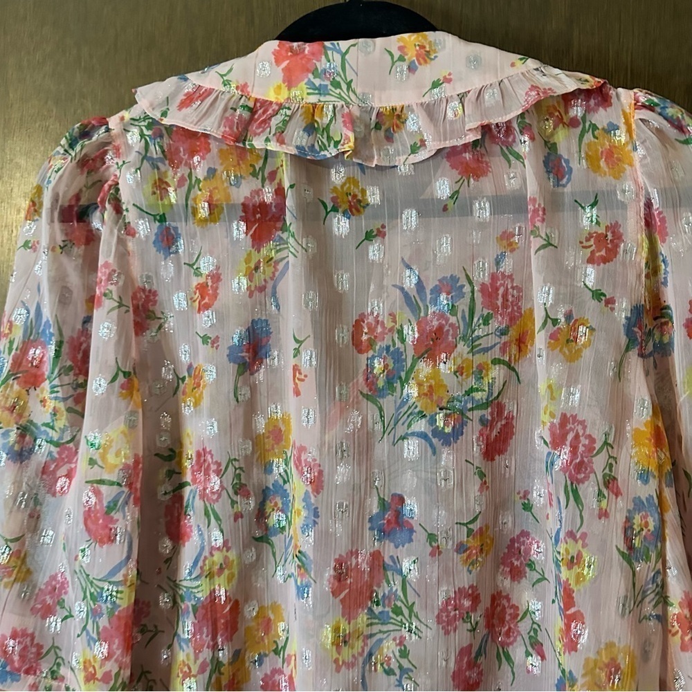 Lipsy Button-Front Multicolour Metallic Floral Top Boho Cottagecore Size 10 - Picture 9 of 14